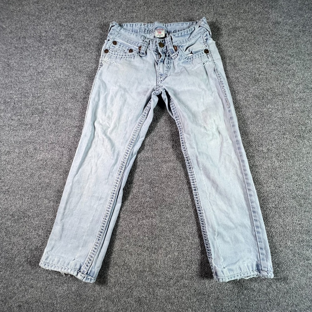 Vintage True Religion Straight Jeans Women's 30x24 Blue Cotton Denim Cropped USA